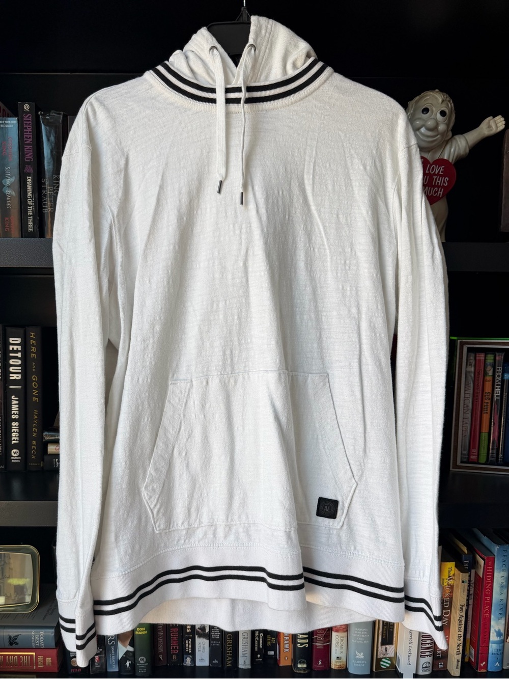 American Eagle Outfitters White Hoodie with Black Stripe Trim